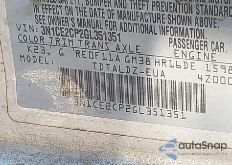 2016 Nissan Versa Note S (Sr)/S Plus/Sl/Sr/Sv z USA, uszkodzony, nr VIN 3N1CE2CP2GL351351